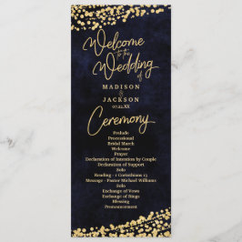 Blue Watercolor Gold Confetti Wedding Program Programm
