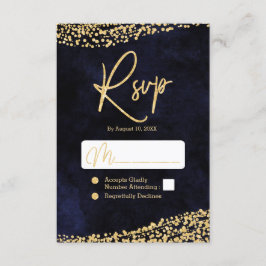 Blue Watercolor & Gold Confetti Wedding RSVP Karte