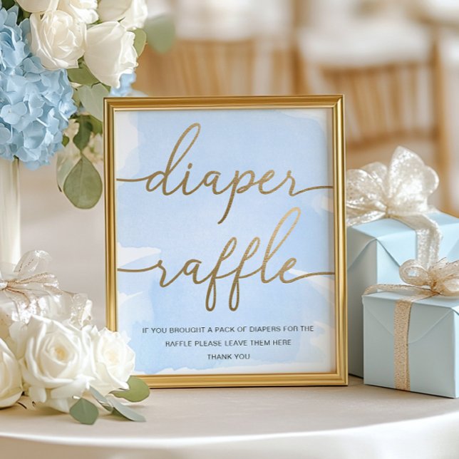 Blue Watercolor Gold Diaper Raffle Poster (Von Creator hochgeladen)