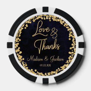 Blue Watercolor & Gold Glam Wedding Vielen Dank Pokerchips