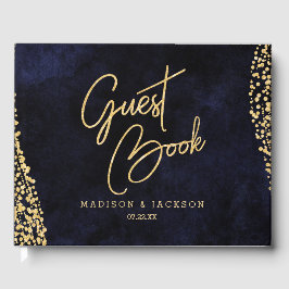 Blue Watercolor & Gold Glam Wedgram Monogram Gästebuch