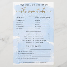 Blue Watercolor Gold Know The Mama to be Game