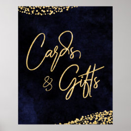 Blue Watercolor & Gold Wedding Cards & Gifts Poster