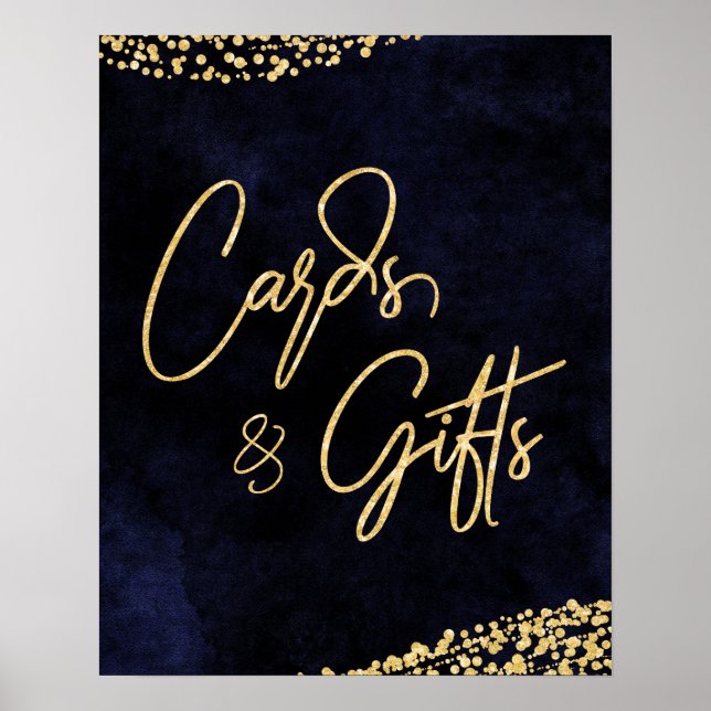 Blue Watercolor & Gold Wedding Cards & Gifts Poster (Vorne)