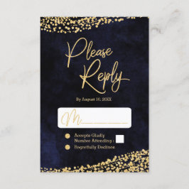 Blue Watercolor & Gold Wedding Reply UAWG RSVP Karte