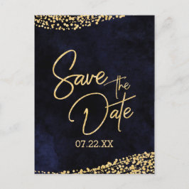 Blue Watercolor & Gold Wedding speichern das Datum Ankündigungspostkarte