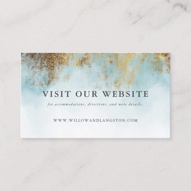 Blue Watercolor Gold Wedding Website Begleitkarte (Vorderseite)