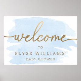 Blue Watercolor Gold Willkommenszeichen Poster
