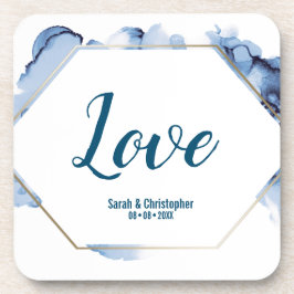 Blue Watercolor Goldrahmen Hochzeit Getränkeuntersetzer