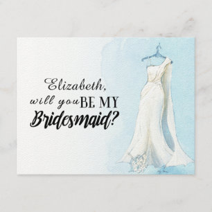 Blue Watercolor Gown "Werden Sie meine Brautjungfr Einladung