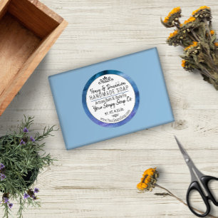 Blue Watercolor Handmade Soap Moderne Typografie Runder Aufkleber