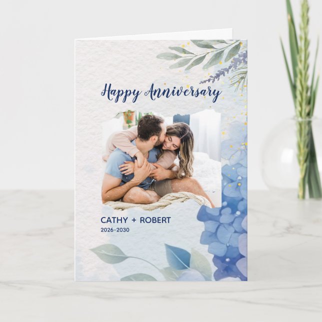 Blue Watercolor Happy Anniversary Custom Branded Karte (Vorderseite)