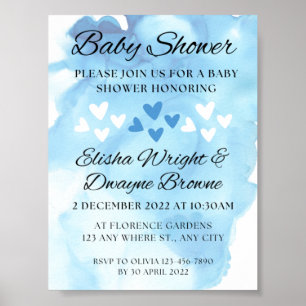 Blue Watercolor Heart Baby Dusche Postkarte Poster