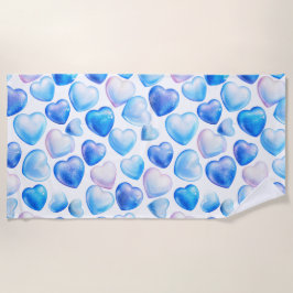 "Blue Watercolor Heart Beach Towel" Strandtuch