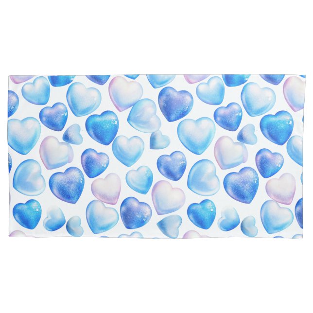 Blue Watercolor Heart King Pillowcases – Set of 2 Kissenbezug (Vorderseite-Links)