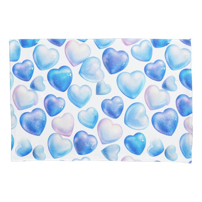 Blue Watercolor Heart Pattern Pillowcase Kissenbezug (Vorderseite)