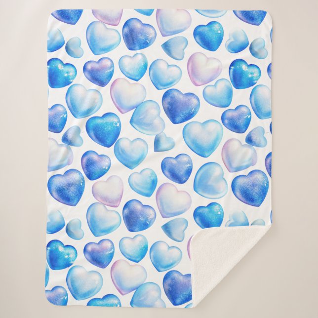 "Blue Watercolor Heart Sherpa Blanket" Sherpadecke (Vorderseite)