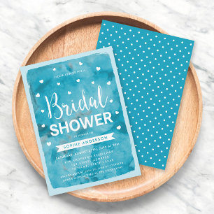 Blue Watercolor Hearts Bridal Dusche Einladung