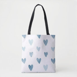 Blue Watercolor Hearts Tote Bag
