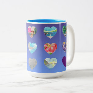 Blue Watercolor Hearts Zweifarbige Tasse