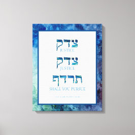 Blue Watercolor Hebrew Tzedek Justice Stretted Leinwanddruck
