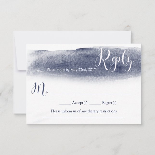 Blue Watercolor Hochzeitskarte RSVP Karte (Vorderseite)