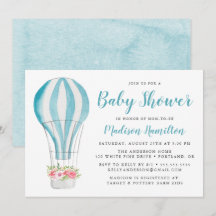 Blue Watercolor Hot Air Ballon Babydusche