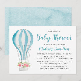 Blue Watercolor Hot Air Ballon Babydusche Einladung