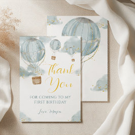 Blue Watercolor Hot Air Ballon Boy Birthday Dankeskarte
