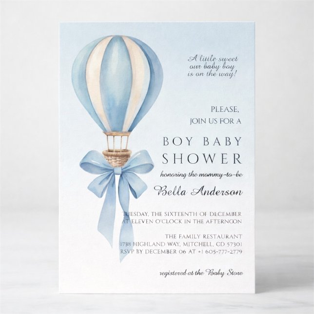 Blue Watercolor Hot Air Balloon Boy Baby Shower Einladung (Blue Watercolor Hot Air Balloon Boy Baby Shower Invitation)