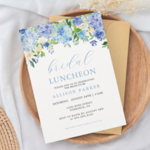 Blue Watercolor Hydrangea Floral Bridal Luncheon Einladung