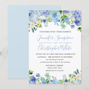 Blue Watercolor Hydrangea Hochzeitskarten Einladung