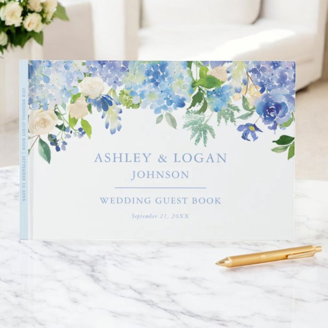 Blue Watercolor hydrangea Wedding Guest Book Gästebuch (Von Creator hochgeladen)