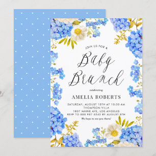 Blue Watercolor Hydrangeas Floral Baby Brunch Einladung