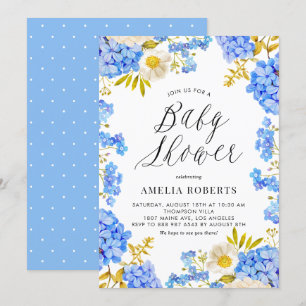 Blue Watercolor Hydrangeas Floral Baby Dusche Einladung