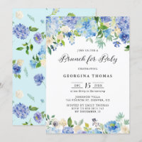 Blue Watercolor Hydrangeas & Rose Brunch für Baby