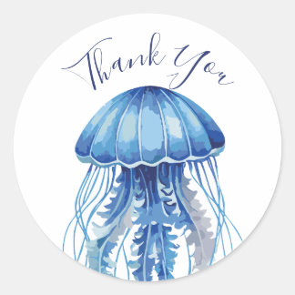 Blue Watercolor Jellyfish Danke Runder Aufkleber