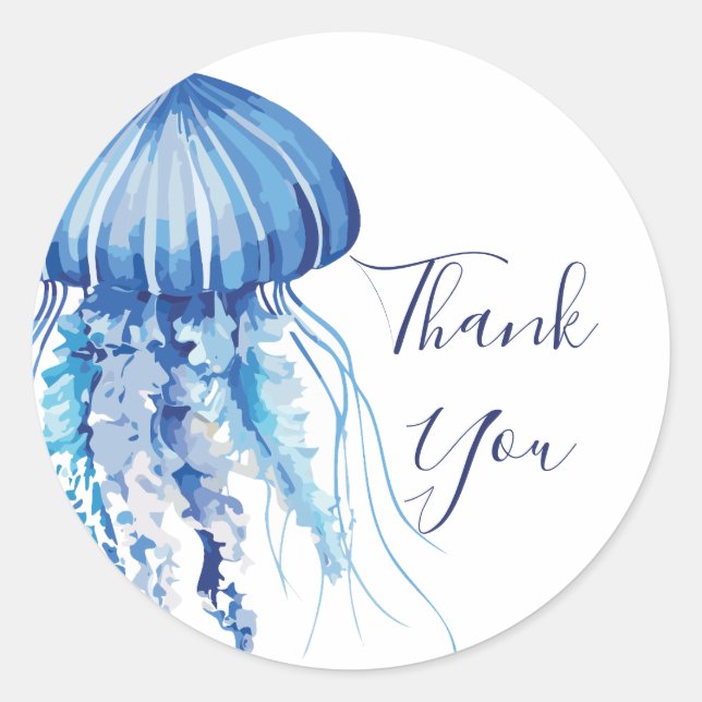 Blue Watercolor Jellyfish Dankeschön Aufkleber (Vorderseite)