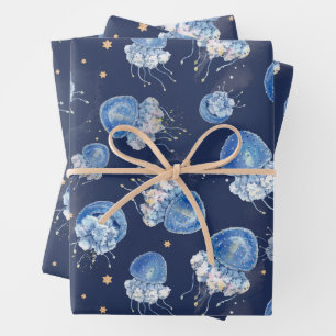 Blue Watercolor Jellyfish Geschenkpapier Set