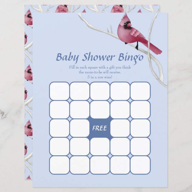 Blue Watercolor Kardinal Baby Showroom Bingo Game (Vorne/Hinten)