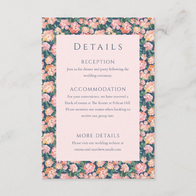 Blue Watercolor Kleine Blume Hochzeitsdetails Begleitkarte (Vorderseite)