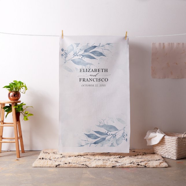 Blue Watercolor Leaf Wedding Foto Booth Hintergrun Stoff (Beispiel)