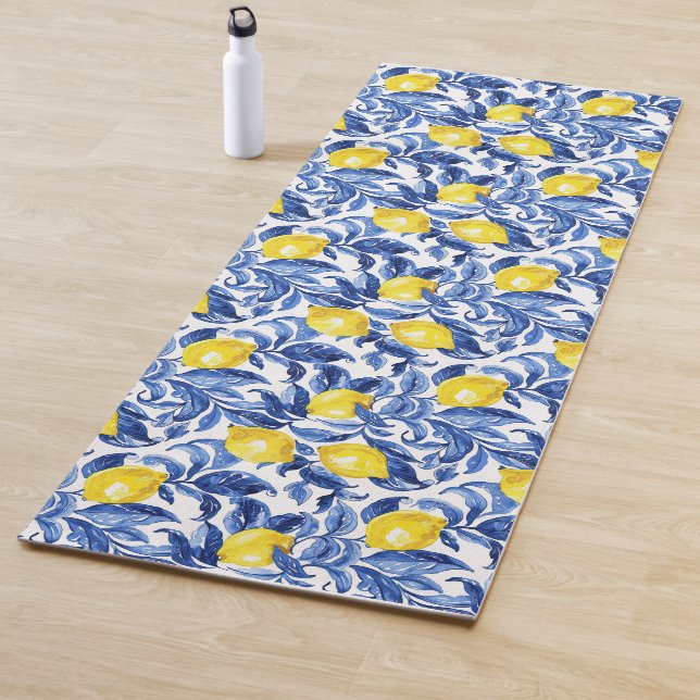 Blue Watercolor Lemon Pattern  Yogamatte (Beispiel)