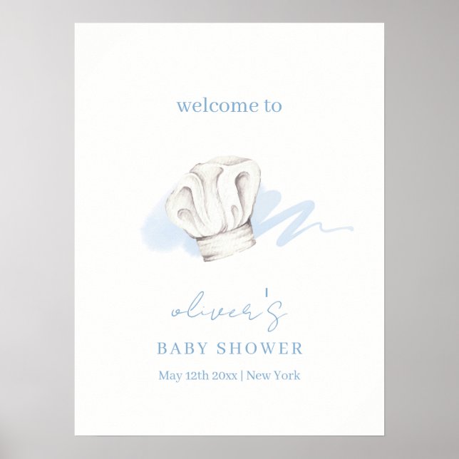 Blue Watercolor Little Koch Baby Dusche Empfang Poster (Vorne)