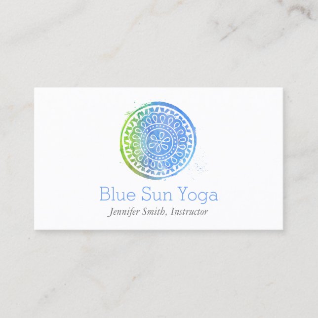 Blue Watercolor Mandala Yoga und Wellness Visitenkarte (Vorderseite)