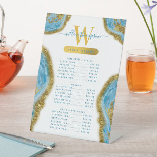Blue Watercolor Marble & Gold Hair & Makeup Price Sockelschild