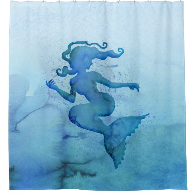 Blue Watercolor Mermaid Duschvorhang (Vorderseite)