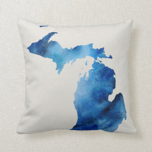 Blue Watercolor Michigan Silhouette   Anpassen Kissen