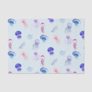 Blue Watercolor Mixed Color Jellyfish Seidenpapier