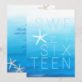 Blue Watercolor Moderne Sweet 16 Beach Party Einladung
